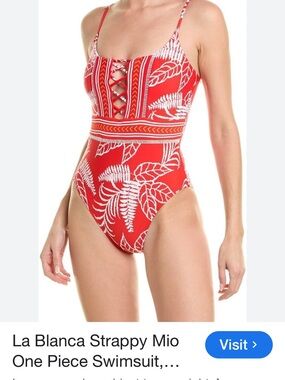 La Blanca Red Floral Lace-Up One-Piece Swimsuit
